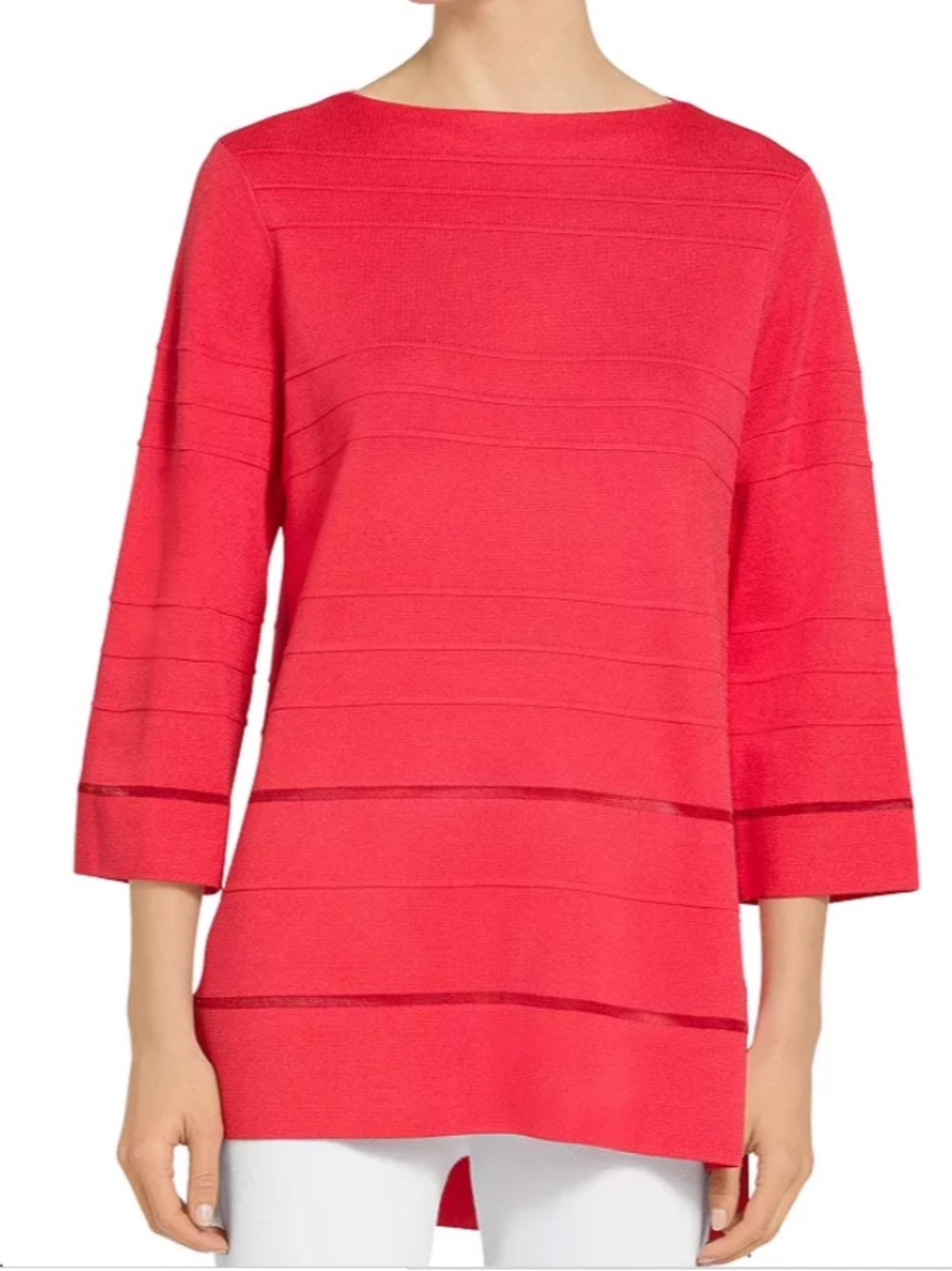 NEW St. John Ottoman Stripe Knit Sweater in Apple